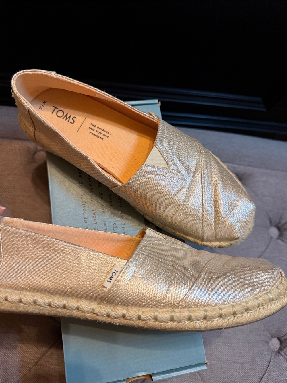 TOMS Metallic Gold Espadrille Slip-On Loafers